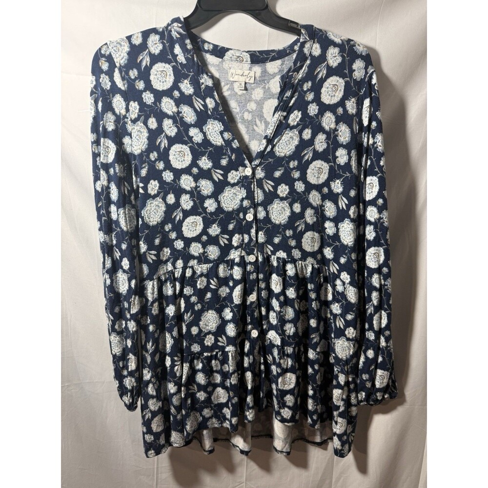 Wonderly Floral Print Dress 3/4 Sleeve V-Neck Size XL
